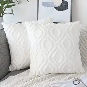 Sofa Kissen Niulaa 2er Set Wolle Kissenbezug 50×50 cm Weiß Samt
