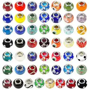 Perlenset Kurtzy 50 bunte Murano Glasperlen, 14mm zum Auffädeln