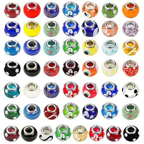 Perlenset Kurtzy 50 bunte Murano Glasperlen, 14mm zum Auffädeln