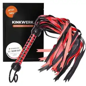 Kinkwerk Flogger in Rot/Schwarz aus PU-Kunstleder
