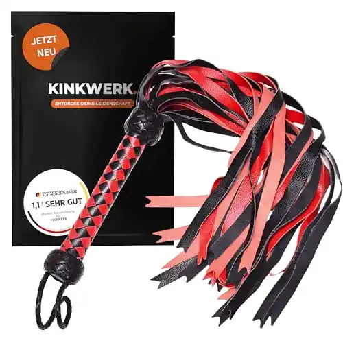 Kinkwerk Flogger in Rot/Schwarz aus PU-Kunstleder