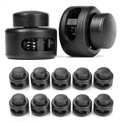 Kordelstopper Ganzoo 2-Loch 4mm rund, 10 Stück, Federverschluss