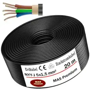 Erdkabel MAS Premium Stromkabel NYY-J 5×1,5, 2,5, 4, 6 in 5-125m