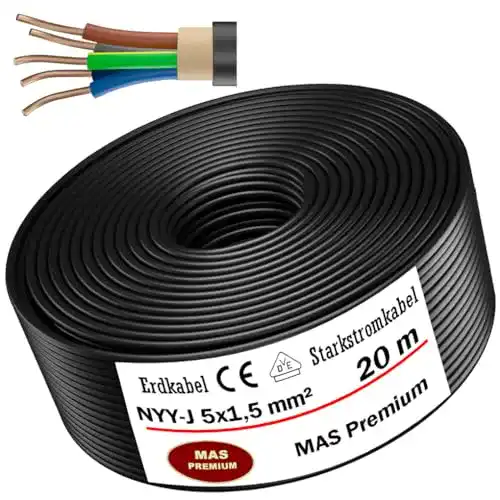 Erdkabel MAS Premium Stromkabel NYY-J 5×1,5, 2,5, 4, 6 in 5-125m