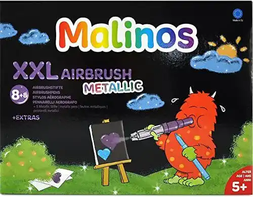 Pustestifte Malinos XXL 8 + 8 Metallic Glitzer Airbrush und Marker