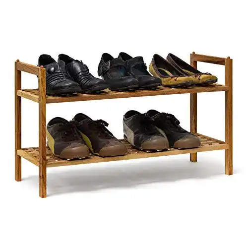 Schuhregal Relaxdays aus Walnuss, stapelbar, 40,5 x 69 x 26 cm