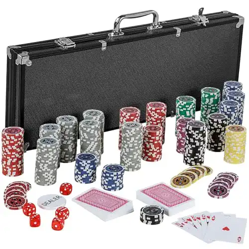 Pokerkoffer von Games Planet mit 500 Laser-Chips in Silber, Gold und Schwarz