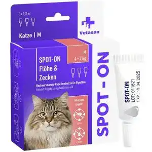 Zeckenschutz für Katzen – Vetasan Spot-ON 4-7kg (M) gegen Flöhe