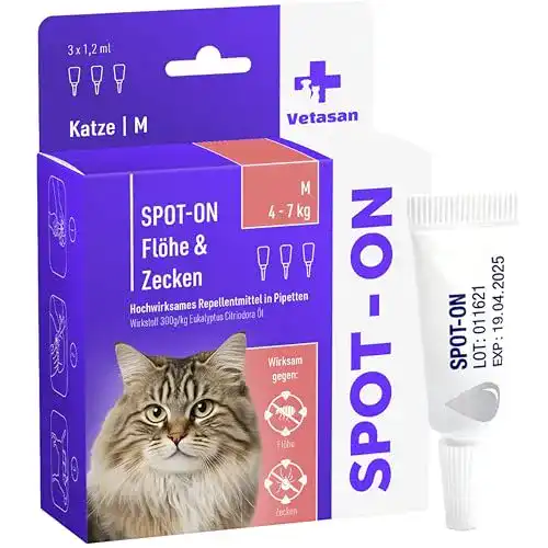 Zeckenschutz für Katzen – Vetasan Spot-ON 4-7kg (M) gegen Flöhe