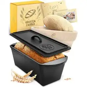 Toastbrot Backform aus Gusseisen mit Deckel und Gärkorb