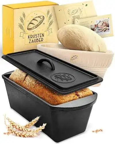 Toastbrot Backform aus Gusseisen mit Deckel und Gärkorb