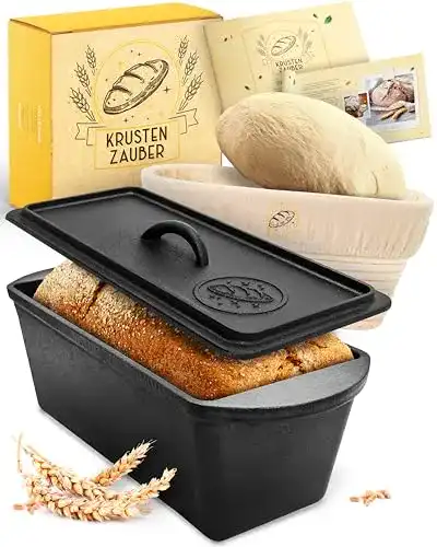 Toastbrot Backform aus Gusseisen mit Deckel und Gärkorb