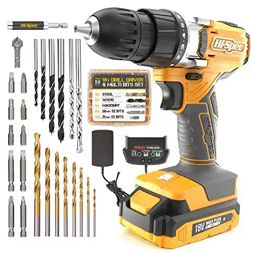 Akkuschrauber-Set Hi-Spec 58-teilig mit 18V Akkubohrer und Bohrerbit-Satz
