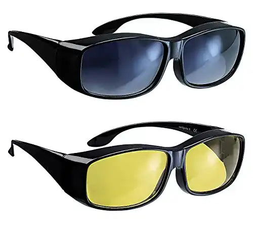 Überzieh Sonnenbrille für Brillenträger Set mit Day und Night Vision