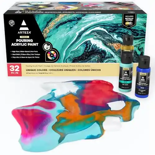Pouring Farben ARTEZA Acrylfarbe Set mit 32 Farben, 60 ml