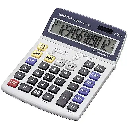 Tischrechner Sharp EL-2125C mit 12-stelligem LCD-Display und Solar-Batteriebetrieb