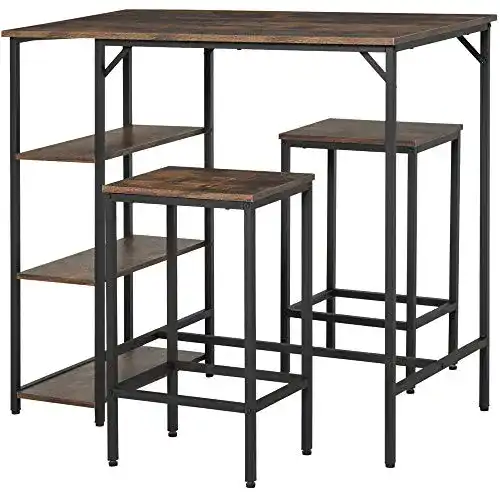 Bartisch Set mit 2 Barhockern 3-teilig für Essbereich
