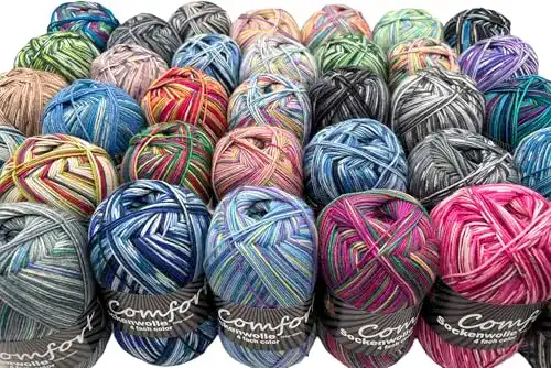 Sockenwolle Comfort Strumpfwolle 4-fach in bunten Farben – 10 x 100 g