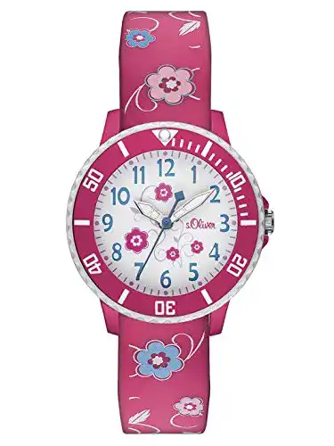 s.Oliver Mädchen Analog Quarz Uhr mit Silikon Armband