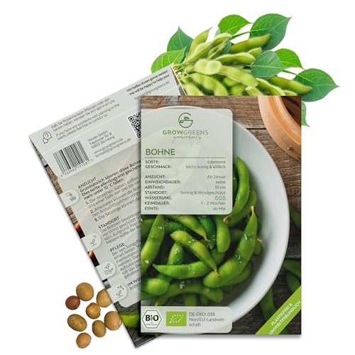 Bio Bohnen Samen von Growgreens (Edamame, 12 Korn) für Garten und Balkon