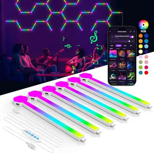 Sechseckige LED Wandleuchte mit RGB-Farben und App-Steuerung