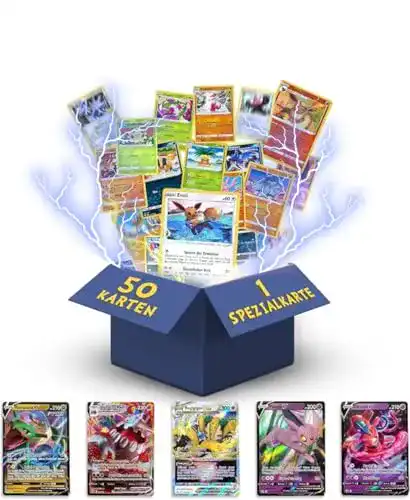 Pokémon Karten Set mit 50 verschiedenen Karten inklusive Toploader