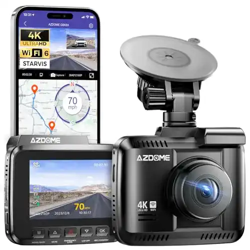 Azdome 4K Dashcam mit WiFi und GPS für Fahrzeugüberwachung