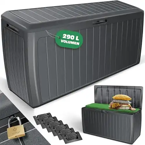Wasserdichte Auflagenbox mit 290 Litern Stauraum und Rollen