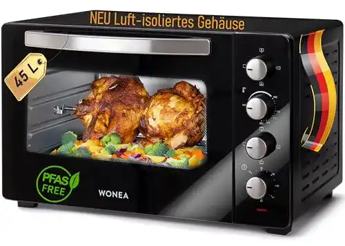 Mini-Backofen 45 Liter Wonea mit Glasfront und 2000 Watt