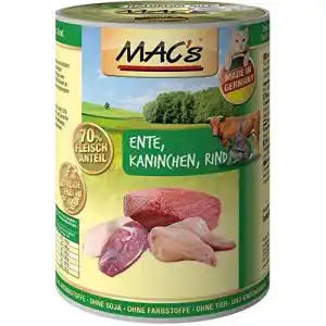 Mac’s Hundefutter mit Ente, Kaninchen und Rind im 6er Pack, 6 x 400 g