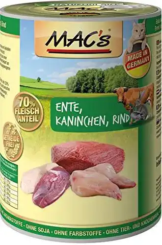 Mac’s Hundefutter mit Ente, Kaninchen und Rind im 6er Pack, 6 x 400 g