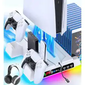 Oivo PS5 Standfuß mit Lüfter, Controller-Ladestation und Zubehörhaltern