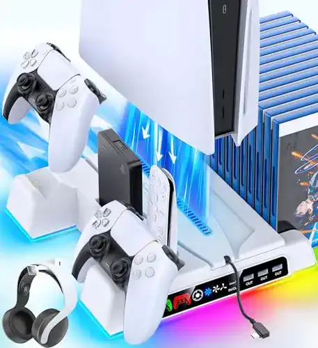 Oivo PS5 Standfuß mit Lüfter, Controller-Ladestation und Zubehörhaltern
