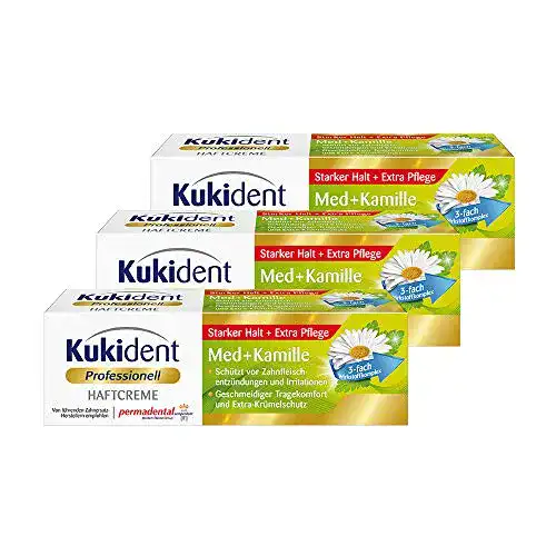 Kukident Med+Kamille Haftcreme für Zahnersatz, 3er Pack