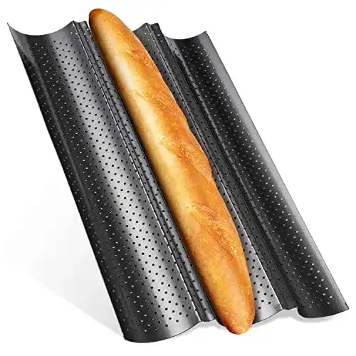 Baguette Backblech Feelino 3er Set mit 3 Mulden und Antihaftbeschichtung