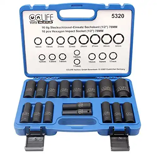 Schlagschrauber-Nüsse CCLIFE 16-teilig 1/2 Zoll Set