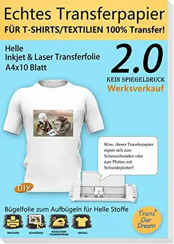 Transferfolie für Laserdrucker TransOurDream A4 – 10 Blatt + 1 Silikonpapier