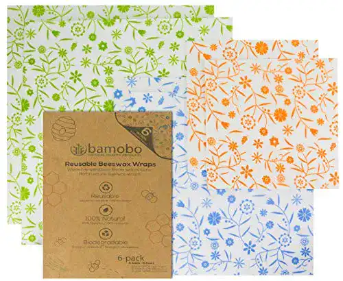 Bienenwachstücher Bamobo 6er Set aus Bio-Baumwolle für Lebensmittel