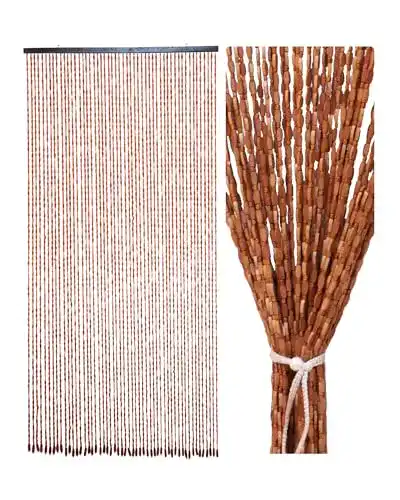 Perlenvorhang Ezcasch 90×195 cm aus Holz mit 52 Strängen in Braun