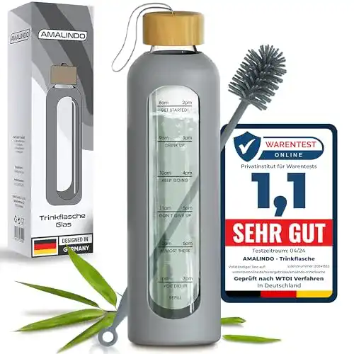 Sport Trinkflasche Amalindo aus Glas 1 Liter bruchsicher