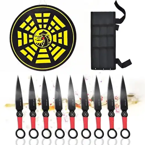 Wurfmesser Set aus Edelstahl-Kunai mit Zielscheibe, 9-teilig
