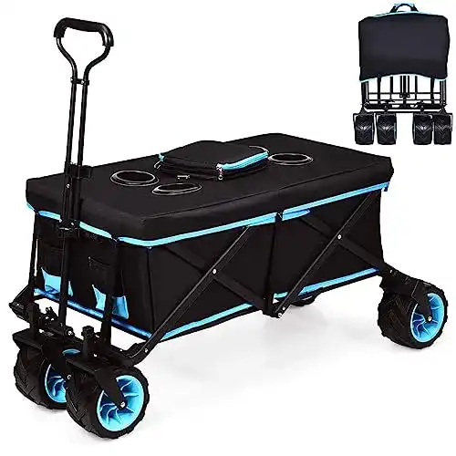COSTWAY Faltbarer Strandwagen mit Dach, belastbar bis 50 kg