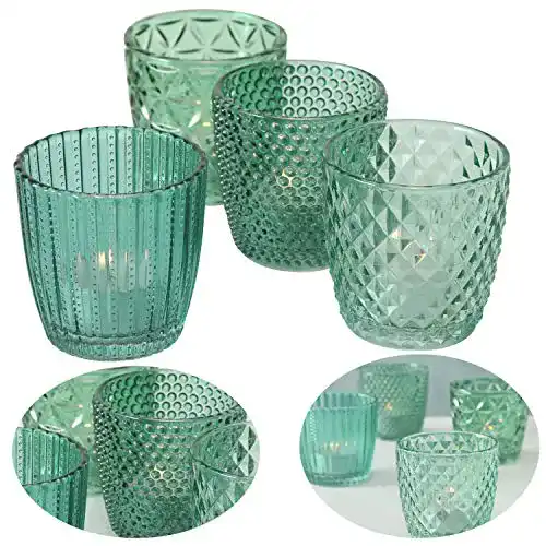Kerzenglas LS-Lebenstil 4er Set Teelichthalter Retro Petrol Türkis