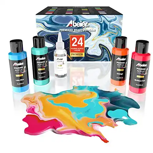 Pouring Acrylfarbe ABEIER, 60ml Flaschen mit 24 Farben und Silikonöl