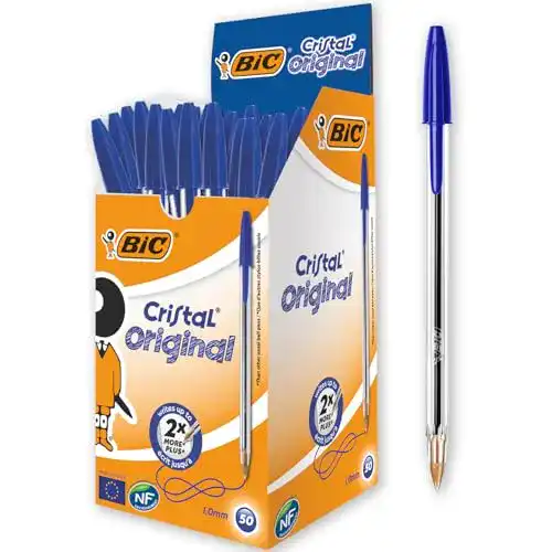 BIC Kugelschreiber Set Cristal Original in Blau, Strichstärke 0,4 mm, 50 Stück