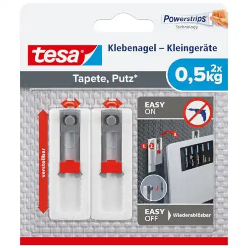 Klebenagel von Tesa für Tapeten und Putz – selbstklebend und verstellbar