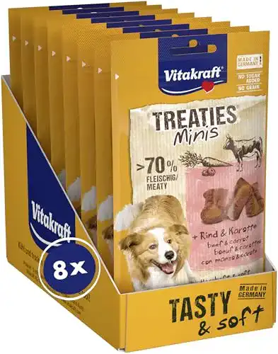 Vitakraft Treaties Minis Hundeleckerli für Hunde – weicher Snack mit Rind und Karotte