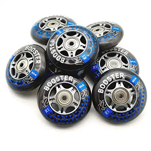 K2 Booster Skate Rollen 8 Stück 76mm/80A mit ILQ5 Lagern und Alu Spacer