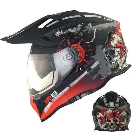 Crosshelm mit Visier Broken Head Road Pirate VX2 – Motocross-Helm in Schwarz-Rot, Größe M (57-58 cm)