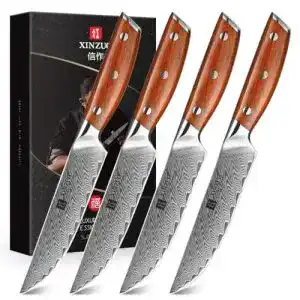 Xinzuo Damaststahl Steakmesser Set 4-teilig mit Rosewood Griff